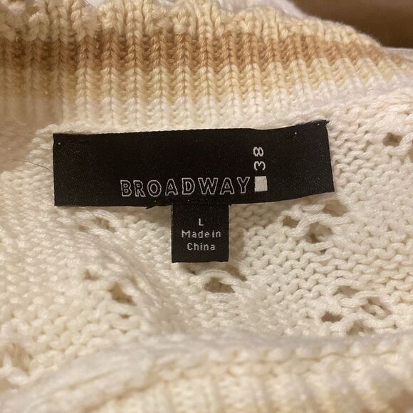 Anthro. Broadway 38 Pointelle Coquet Sweater L ivory ruffle neck - Picture 4 of 5